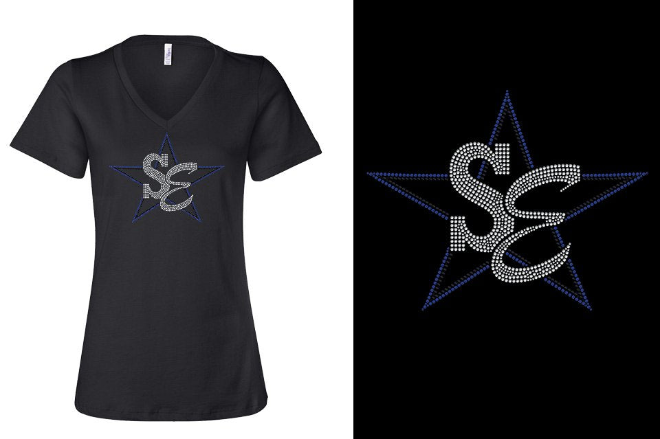 Rhinestones Star Performance Center SE blues Women's Relaxed V-Neck