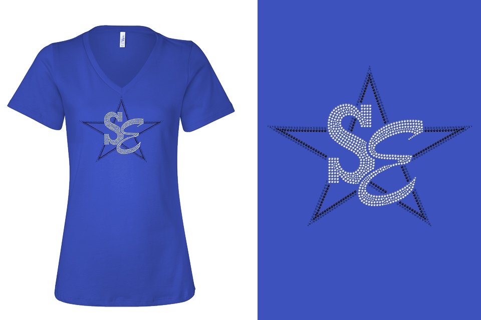 Rhinestones Star Performance Center SE blues Women's Relaxed V-Neck