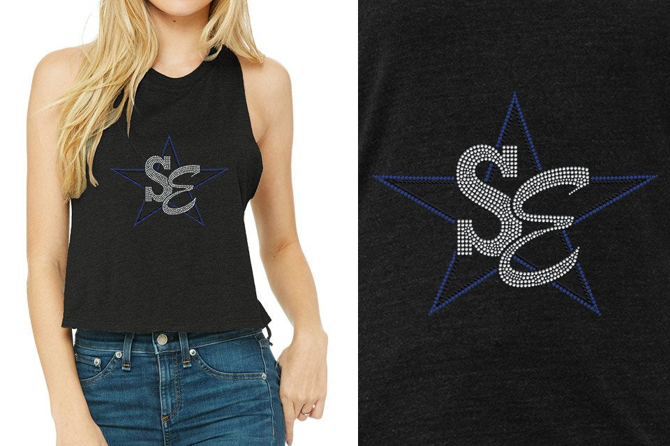 Rhinestones Star Performance Center SE blues Relaxed Fit Women's Racerback Cropped Tank