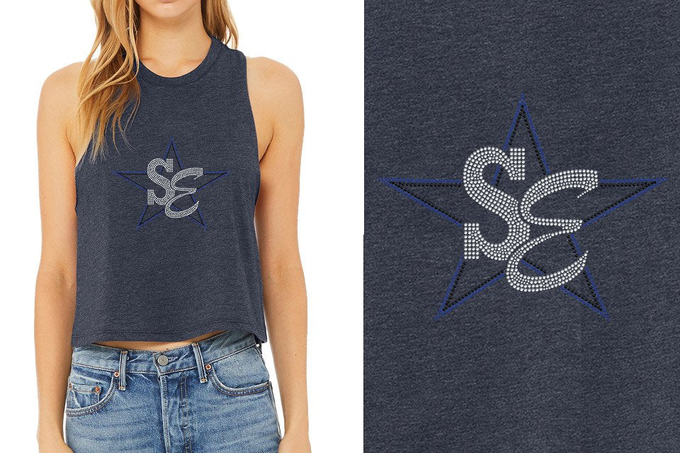 Rhinestones Star Performance Center SE blues Relaxed Fit Women's Racerback Cropped Tank