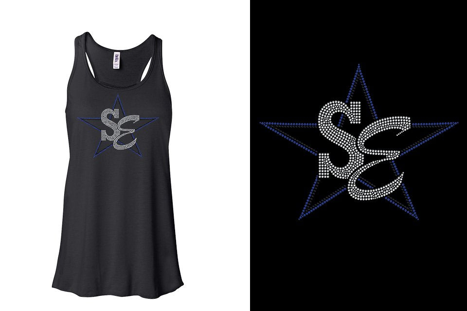 Rhinestones Star Performance Center SE blues Youth Flowy Racerback Tank