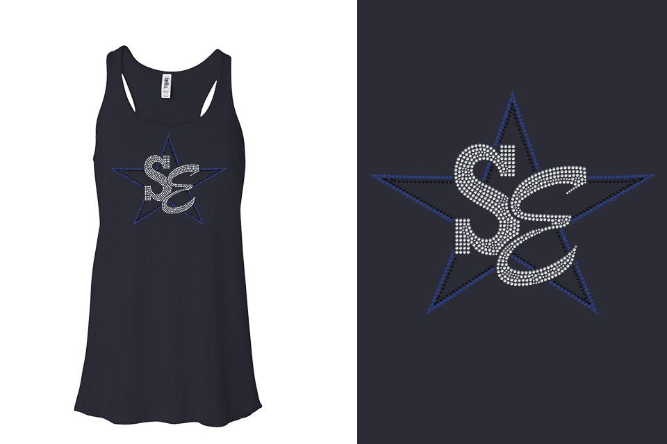 Rhinestones Star Performance Center SE blues Youth Flowy Racerback Tank