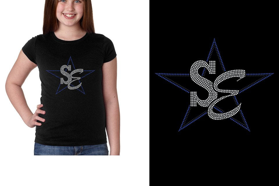 Rhinestones Star Performance Center SE blues Youth Girls' Princess T-Shirt