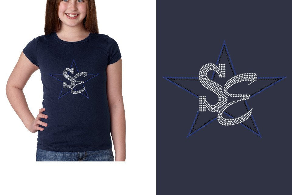 Rhinestones Star Performance Center SE blues Youth Girls' Princess T-Shirt